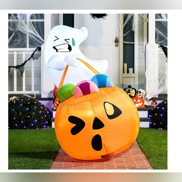 Joiedomi 5 FT Halloween Inflatable Ghost in Pumpkin with Build-in LEDs Blow Up I - Picture 7 of 10